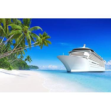 Imagem de DZJYQ 10 x 6,5 pés (3 x 2 m) Ocean Sea Beach Coconut Tree Cruise Ship Yacht Holiday Wedding Birthday Party Portrait Studio Backdrop Photography Background 12