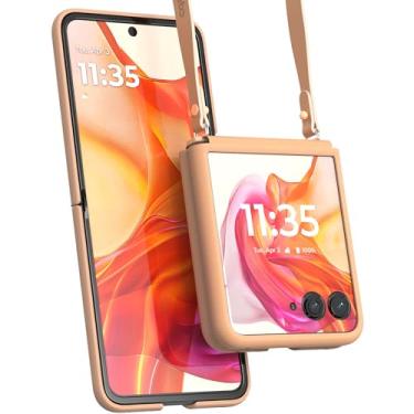 Imagem de Motorola Razr+ (Plus) 2024/2025 Peach Fuzz Capa transversal ajustável - Capa de alça de dobradiça de cordão premium para conveniência de transporte elegante e proteção moderna contra quedas, não para