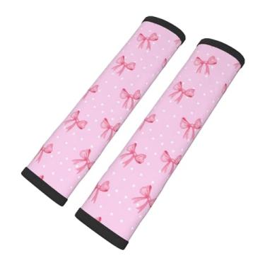 Imagem de Capa de almofada de cinto de segurança para carro, laço rosa, pacote com 2 protetores de ombro para cinto de segurança automotiva, acessórios de carro para mulheres, serve para todos os carros e