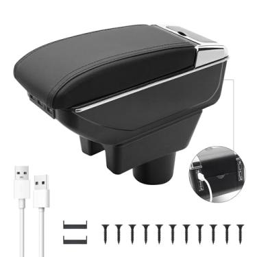 Imagem de Caixa de apoio de braço Mitsubishi Mirage Attrage 2014-2024 com 7 portas USB, caixa de armazenamento central, consoles centrais de mão de camada dupla com suporte de copo (7 portas USB, rosca preta)