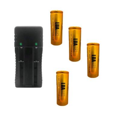 Imagem de Kit 1 Carregador De Bateria Duplo 2 Slot 14500 Mais 4 Baterias De Gran