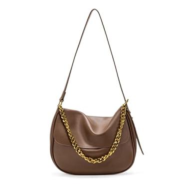 Imagem de Bolsas tiracolo para mulheres Bolsas carteiro Bolsas de ombro de couro Moda Bolsa de mão com corrente para mulheres(Brown)