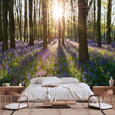 Imagem de Lcythiazole Papel de parede mural de floresta de sol tamanho personalizado mural de lavanda de verão grande paisagem natural mural de fotos para quarto, sala de estar, sala de jantar
