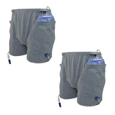 Imagem de Pacote com 2 shorts de nefrostomia, calças de urina, bolsa de cateter para bolsa de drenagem de ostomia, idosos, cuidados com incontinência (cinza, médio)