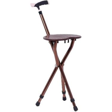 Imagem de Bengala com assento dobrável, bengala dobrável em alumínio com altura ajustável, cadeira portátil para bengala, tripé leve, para idosos com assento para descanso de pesca