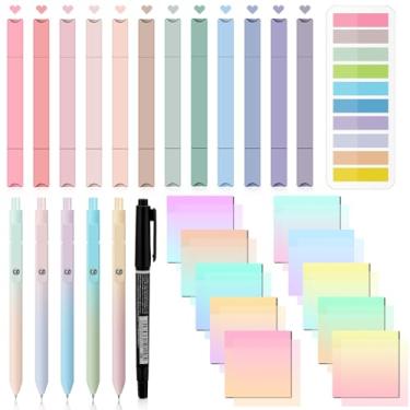 Imagem de Jutom Kit de anotação de livro com 29 peças, conjunto de canetas de gel, marcadores de notas adesivas, marcadores de ponta dupla, canetas de tinta de secagem rápida para livros de anotação de