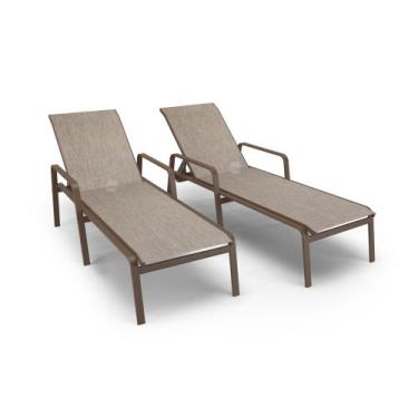 Imagem de Kit 2 Espreguiçadeiras Riviera Piscina Alumínio Marrom Tela - Aluv Móv