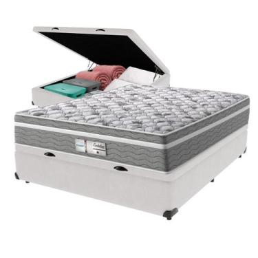 Imagem de Cama Box Baú Casal Branco + Colchão Evolution Molas Ensacadas Probel