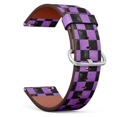 Imagem de THAZEE Pulseira para smartwatch compatível com Ticwatch E3, C2 / C2+ (ônix e platina), GTH/GTH Pro, pulseira de relógio de couro de substituição de 20 mm (xadrez xadrez preto e roxo)