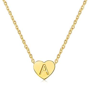 Imagem de BlingNuts Colar de coração com inicial banhado a ouro, minúsculas letras delicadas, colares de coração para mulheres, F, Aço inoxidável, Sem Pedra Preciosa