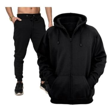Imagem de Conjunto Moletom Zíper Capuz Calça Masculino E Feminino Preto - BROOME