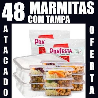 Imagem de 24/48 Potes Marmita Descartável 500ml Fitness Fit Freezer Microondas d