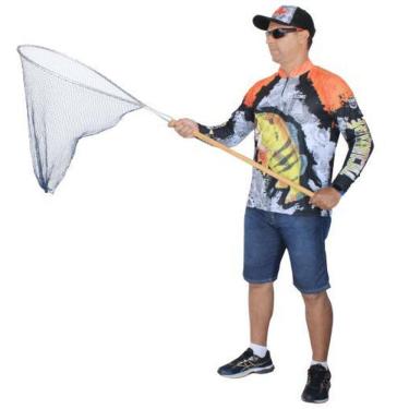 Imagem de Passagua Pesca Para Pegar Peixe Cabo Madeira Tela Fina 1,40M