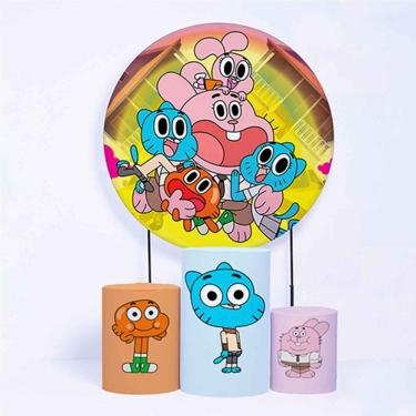 Imagem de Kit Painel de Festa Redondo de 1,50m e Trio de Cilindros Gumball - Fera Print