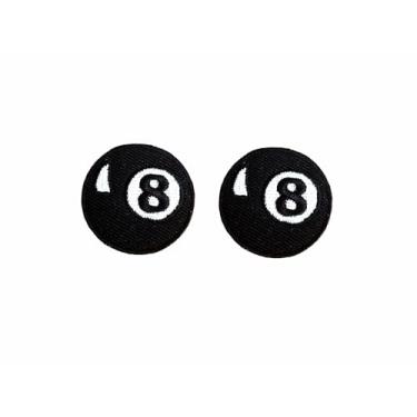 Imagem de PLpatch Conjunto de 2 minúsculos. Mini 8 bolas de bilhar emblema de bilhar logotipo 2 adesivos costurados ferro em aplique bordado emblema emblema emblema roupa fantasia (preto)