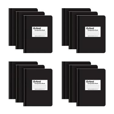 Imagem de Oxford Caderno de composição pacote com 12, papel pautado largo, 19 x 24 cm, 80 folhas, capas pretas (63750)