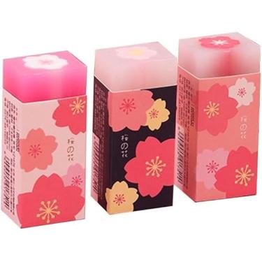 Imagem de 3 peças de borrachas de borracha rosa adoráveis flores de cerejeira Sakura pintura esboço lápis ferramenta de correção escola escritório papelaria suprimentos padrão borrachas lápis