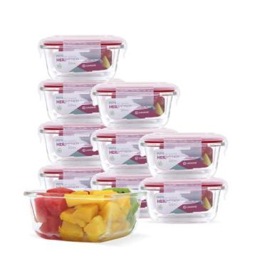 Imagem de Kit Conjunto 10 Potes Vidro Hermético Tampa Plástico Marmita Mantiment