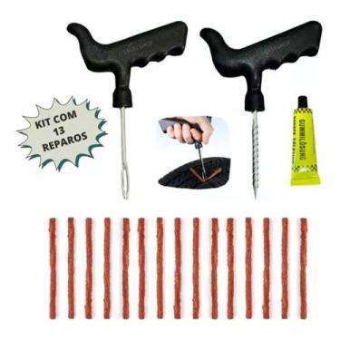 Imagem de Kit Reparo Pneu Remendo Profissional Carro Moto +15 Macarrão - H&M