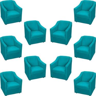 Imagem de Kit 10 Poltronas Decorativa Mila Pé De Plástico Cromado - Azul-turquesa Suede