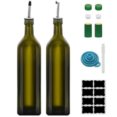 Imagem de Garrafa dispensadora de azeite de oliva de 1000 ml, conjunto dispensador de óleo e vinagre de vidro de 1000 ml com despejadores e funil, garrafas de óleo para cozinha, garrafas de óleo de grande