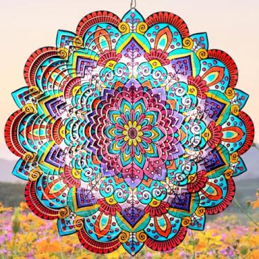 Imagem de Goolyrusim Giratório de Vento Mandala Girassol, Vento Giratório para Quintal Jardim, 30,5 cm Escultura de Vento Suspenso 3D Decoração de Arte em Metal Cinético, Ornamento de Decoração Externa Mandala