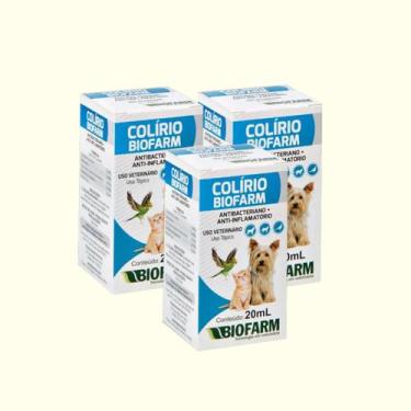 Imagem de Kit 3 Colírio Cão Gato e Aves Anti-inflamatório 20ml Biofarm