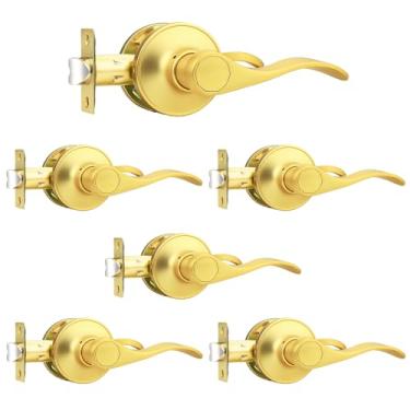 Imagem de Probrico Maçaneta de porta dourada, maçanetas de porta de passagem para armário e corredor, alavanca de porta de passagem dourada, pacote com 6