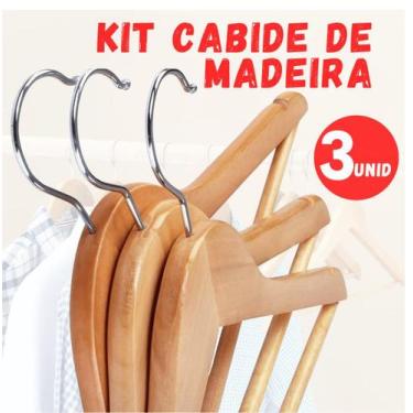 Imagem de Kit 3 Cabides Madeira Premium para Roupas Pesadas Verniz - TOP RIO