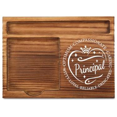 Imagem de THRXOBN Organizador de mesa elegante para diretores escolares e líderes educacionais – Madeira natural com compartimentos para notas, canetas e pequenos materiais de escritório – Solução prática e