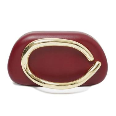 Imagem de Bolsa clutch de acrílico para mulheres, clássica, redonda, acrílica, noturna, vintage, metal, guidão, bolsa para festa de casamento, formatura, Vinho de couro, Small