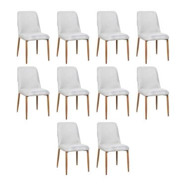 Imagem de Kit 10 Cadeiras De Jantar Montana Estrutura Aço Carbono Laminado Natural Com Estofado Linho Cru
