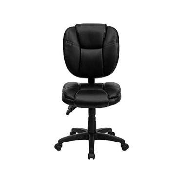 Imagem de Flash Furniture Cadeira de escritório ergonômica giratória multifunções de couro preto com amortecimento