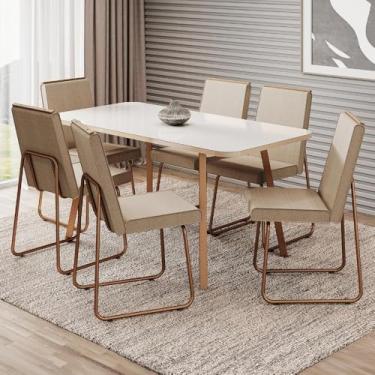 Imagem de Conjunto Sala de Jantar 6 Cadeiras Cilícia Carraro Gelo e Rosê