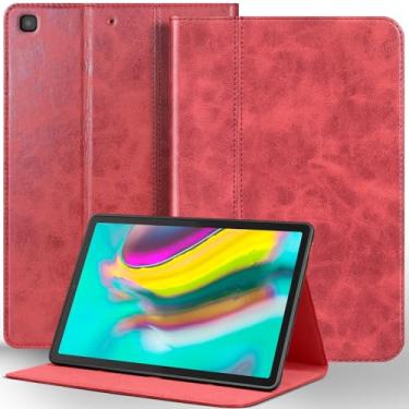 Imagem de NANRUIL Capa protetora de couro genuíno para Samsung Galaxy Tab S5E 26.7 cm 2019 (SM-T720/T725/T727) Capa protetora de couro genuíno, despertar/hibernar automaticamente. Vermelho