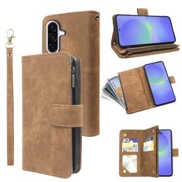 Imagem de Dibosom Capa carteira para Samsung Galaxy A56 5G com cordão de pulso e couro vintage premium flip porta-cartão de crédito acessórios capa de celular para A 56 56A LTE mulheres homens marrom