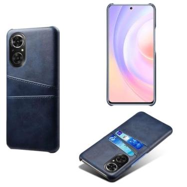 Imagem de Capas Compatível com Honor 50 SE,Caso de couro PU-Tampa de telefone a prova de choque com 2 slots de cartão,Proteção anti-impressão digital e anti-gota-Blue