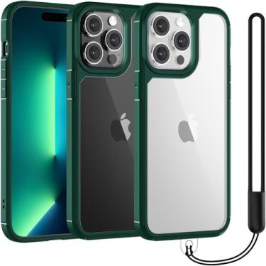 Imagem de TAURI Capa verde 3 em 1 para iPhone 13 Pro Max, [proteção contra quedas de nível militar] Capa fina à prova de choque com cordão de telefone de 6,7 polegadas