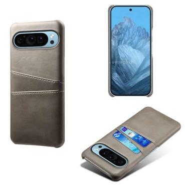 Imagem de Capas Compatível com Google Pixel 9 Pro XL,Caso de couro PU-Tampa de telefone a prova de choque com 2 slots de cartão,Proteção anti-impressão digital e anti-gota-Grey