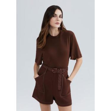 Imagem de Blusa Feminina Manga Curta Em Malha Interlock - Hering, XP, Marrom