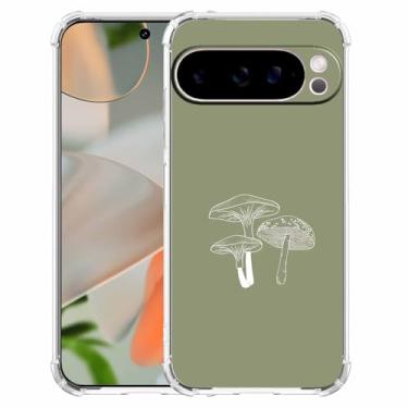 Imagem de Nsyosio Capa de cogumelo verde sálvia para Google Pixel 9 Pro XL, padrão de planta estética minimalista, capa de telefone TPU macio na moda, px9pL