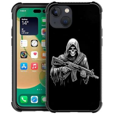 Imagem de CARLOCA Capa compatível com iPhone 13, para meninas fashion design gráfico à prova de choque anti-arranhões capa de proteção contra quedas para iPhone 13 Grim Reaper Skull com capas Ak-47