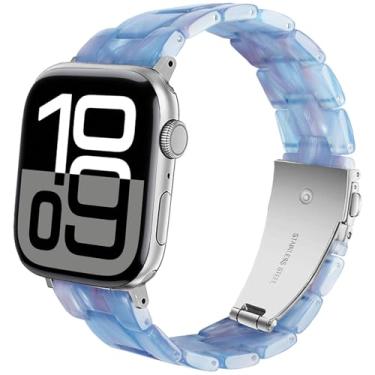 Imagem de SPINYE Pulseira de substituição de resina colorida de 38 mm, 40 mm, 41 mm e 42 mm, para Apple Watch séries 10/9/8 / Ultra/7 / SE / 6/5 / 4/3 feminino e masculino (azul Starriver)