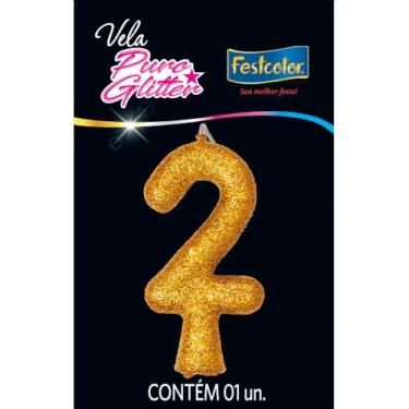 Imagem de Vela Puro Glitter Dourada N 2 - Embalagem com 1 unidade.