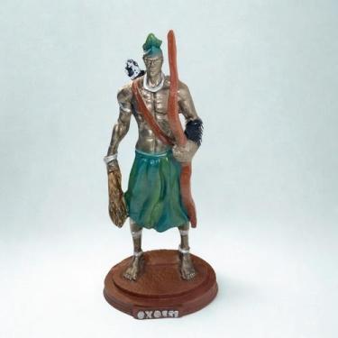 Imagem de Escultura Orixá Oxóssi Arco e Flexa 20 cm Resina - Lua Mística Origina