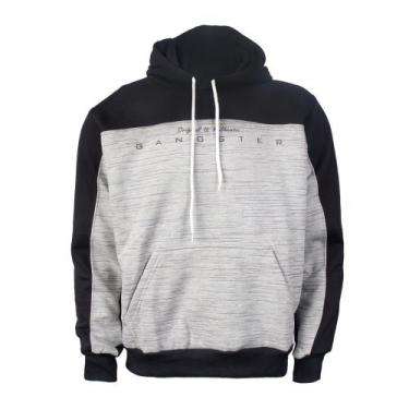 Imagem de Moletom Masculino Gangster Capuz Estampado Preto/Cinza, Preto, Cinza, 