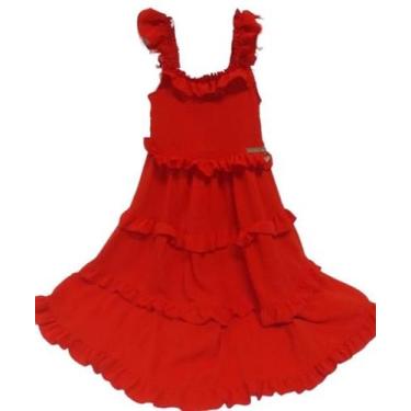 Imagem de Vestido Luxo Infantil Menina Babados Verão Lessa Kids K205, Vermelho, 