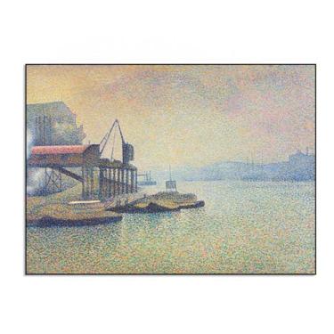 Imagem de LXURY Can Be Hung Famous Painting-With Black Framed-Thames Scene, the Elevator- Canvas Prints-Reproduções em tela - Imagem de arte de parede para decoração de casa 60 x 84 cm moldura preta