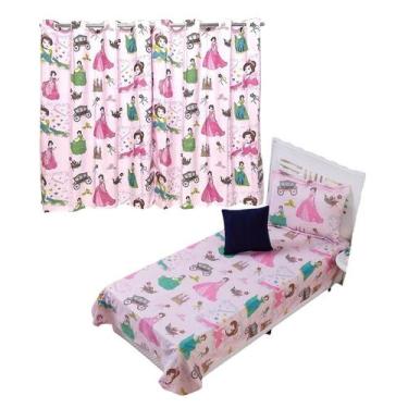 Imagem de Kit Colcha Cobre Leito + Cortina Infantil Solteiro 4p Menino Menina Pe