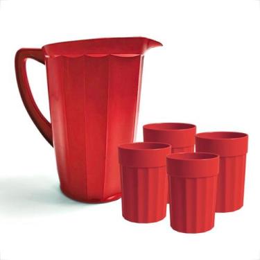 Imagem de Kit Jarra e Copos Plásticos 350ml para Suco Água Bebidas Frias - Grupo